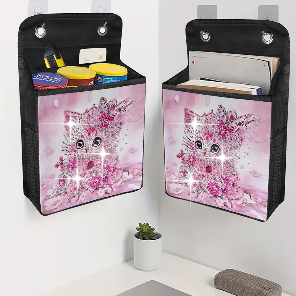 DIY Pink Cat Diamond Painting Storage Bag Diamond Art Sundries Holder Bag
