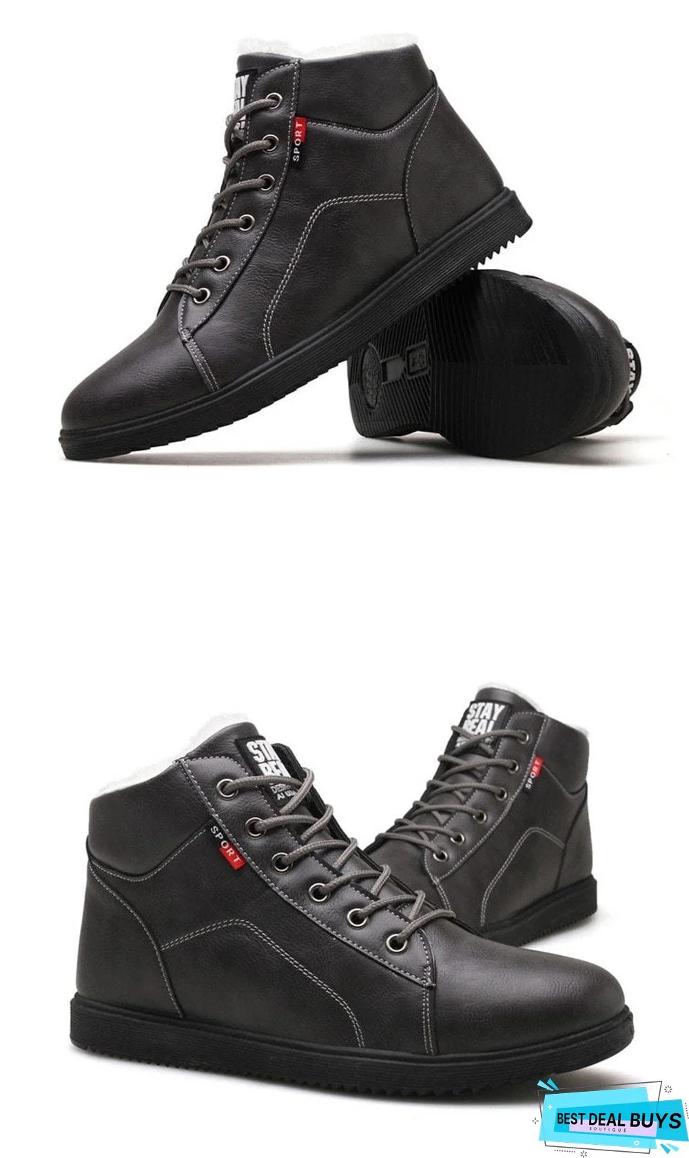 Men's Winter Boots Waterproof Short Plush Solid Fashion Ankle Boots Round Toe Wear-Resistant Male Boot