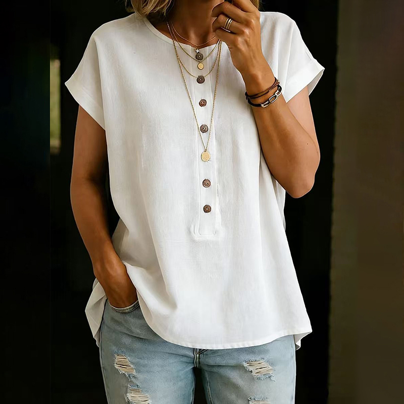 Women's Solid Color Linen Blend Short Sleeve  T-shirt elevenforest