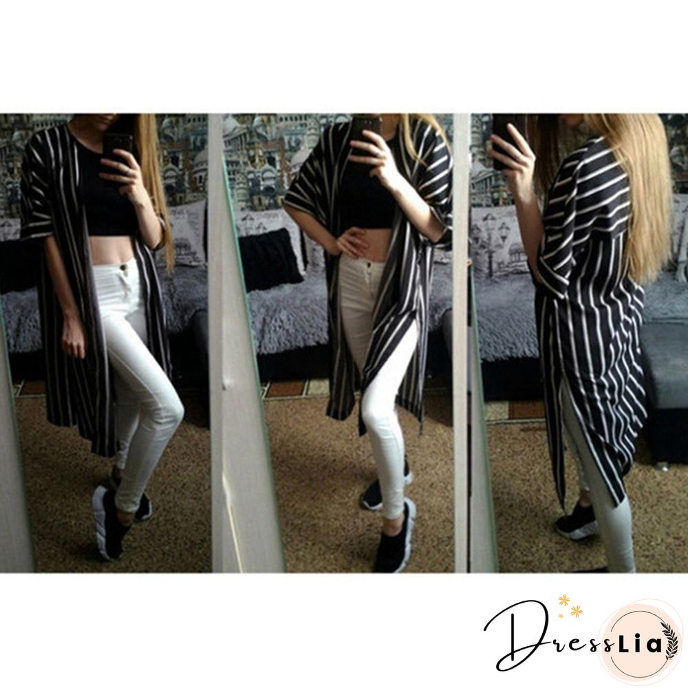 Women's Fashion Casual Spring Summer Striped Bat Sleeve Wide Loose Shirt