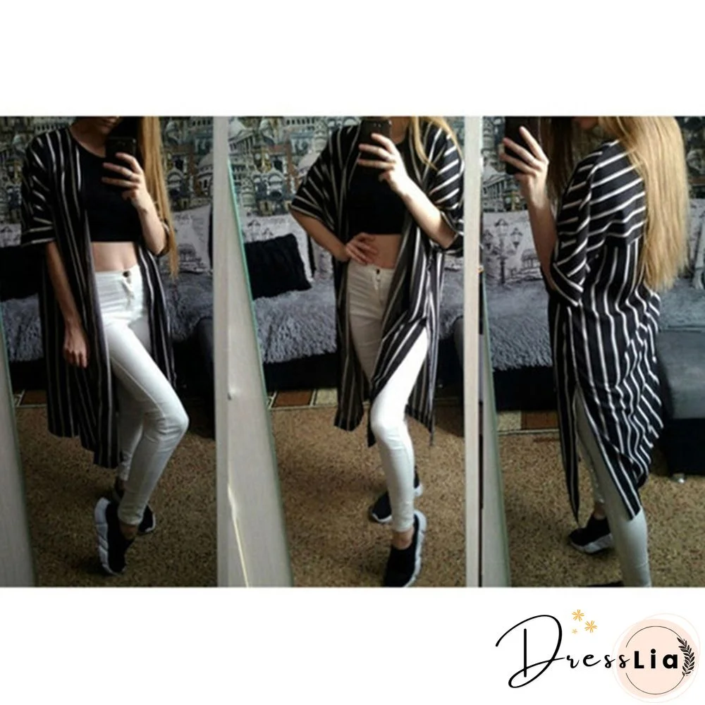 Women's Fashion Casual Spring Summer Striped Bat Sleeve Wide Loose Shirt