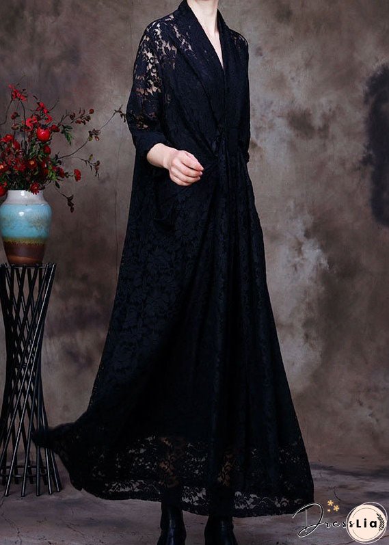 Plus Size Black V-Neck Lace Party Dress Spring (Limited Stock)