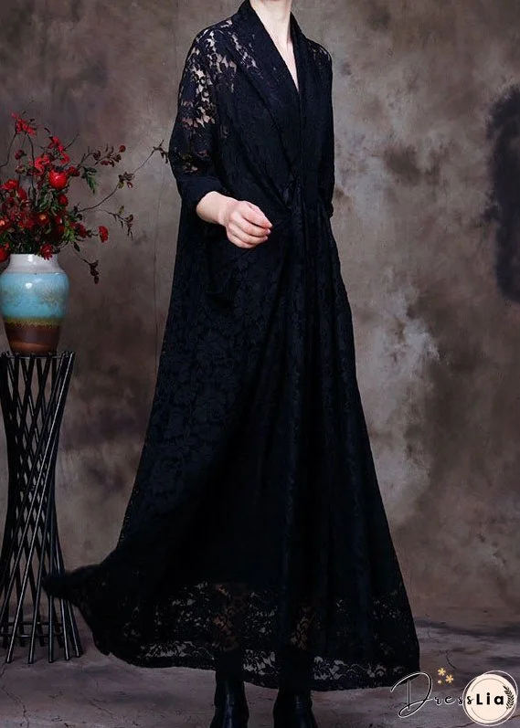 Plus Size Black V-Neck Lace Party Dress Spring (Limited Stock)