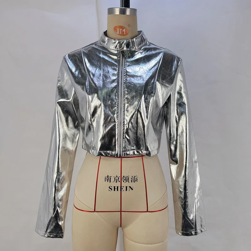 Woherb Woherb Women's Fall / Winter 2024 Fashion PU Metal Coleck Zip Coat Ladies Leather Jacket Coat-Outfit Ideas