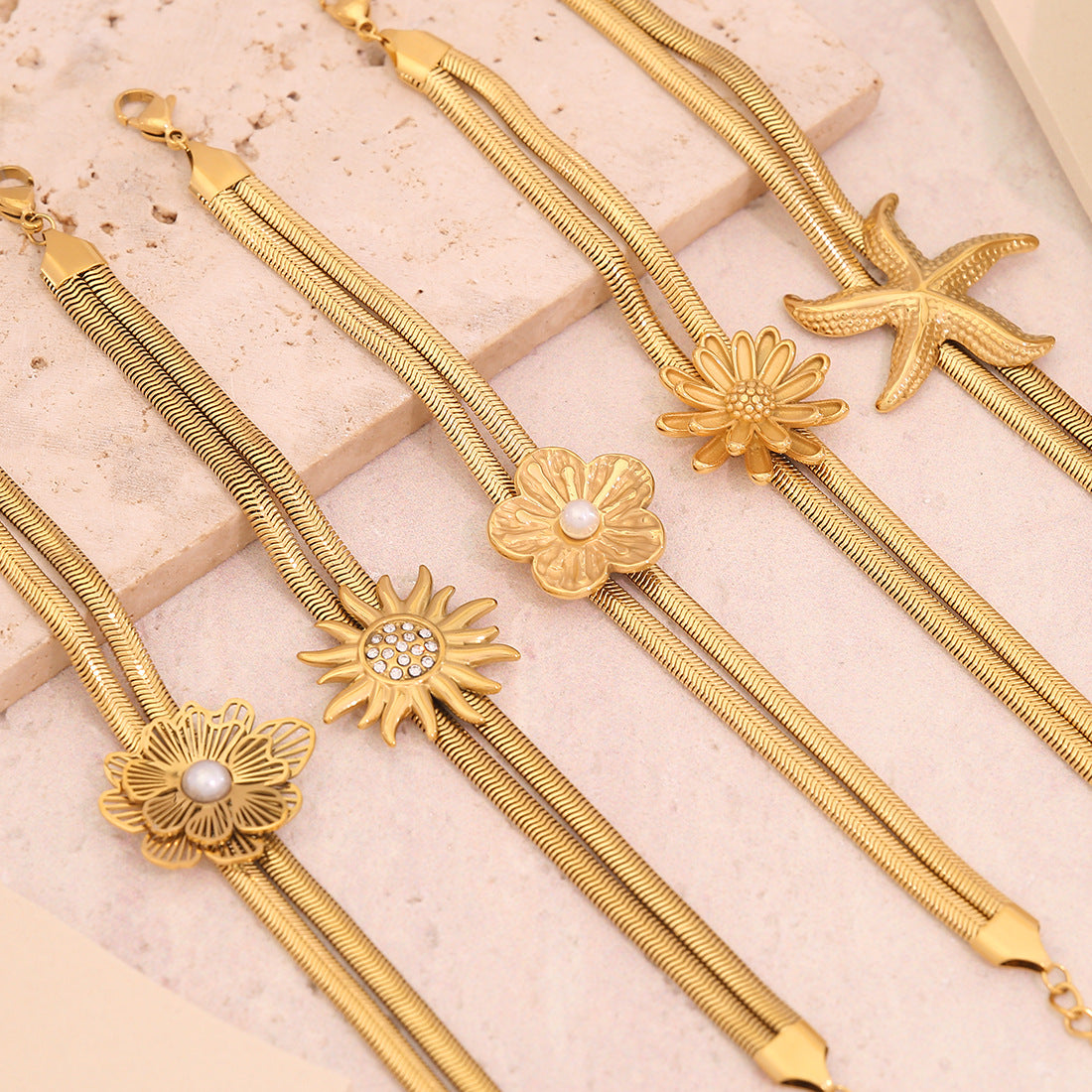 Fashion Flower Bracelet Personality Knot Design Double Layer Snake Bone Chain Titanium Steel Jewelry B621