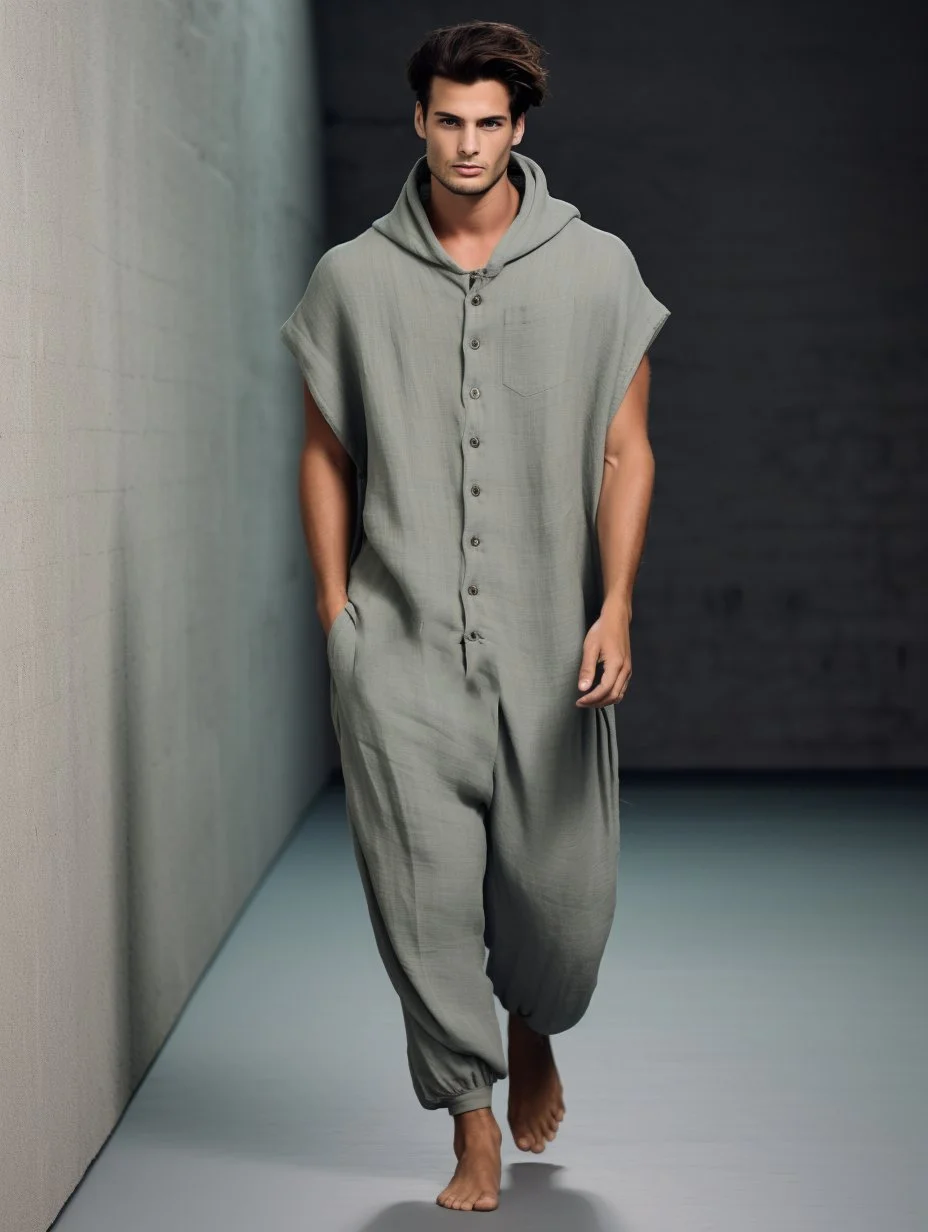 Grey Linen Hood Jumpsuit