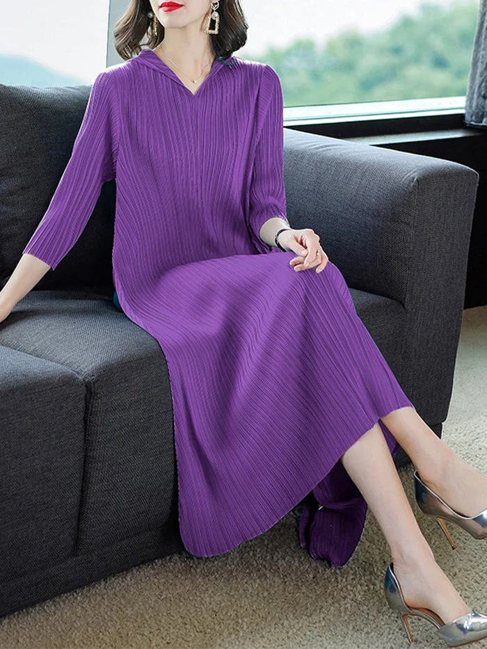 Pleated Western Style Mid-length Dress