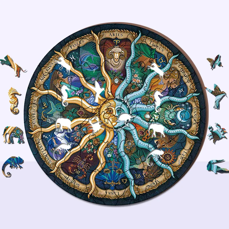 Jeffpuzzle™-Jeffpuzzle™Zodiac Signs Wooden Jigsaw Puzzle