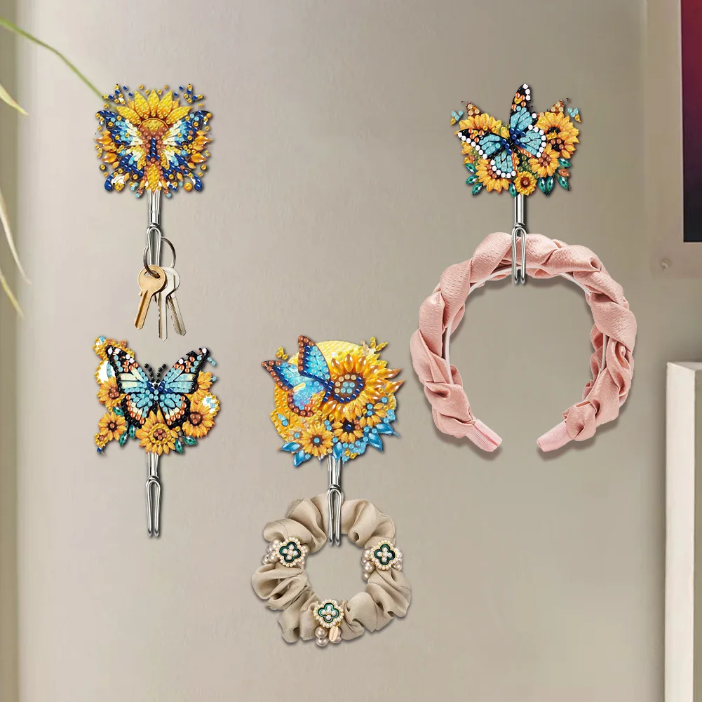 6Pcs Diamond Painting Hooks Sunflower Butterfly Diamond Art Craft Wall Hooks