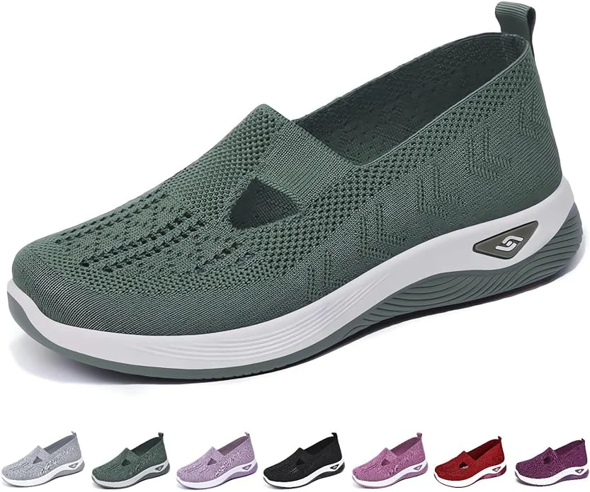 Women's Woven Orthopedic Breathable Soft Shoes Go Walking Slip on Diabetic Foam Shoes Hands Free Slip in Sneakers Arch Support