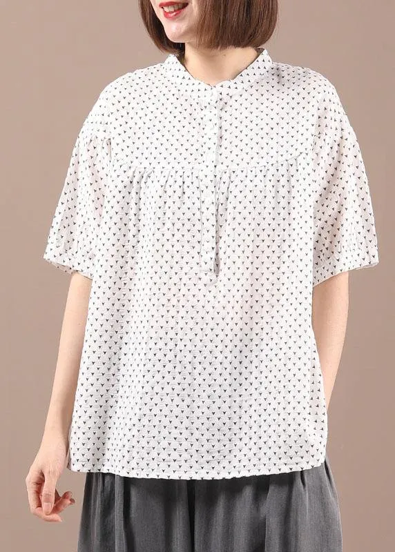 Stylish White Summer Tops Short Sleeve Cotton Linen