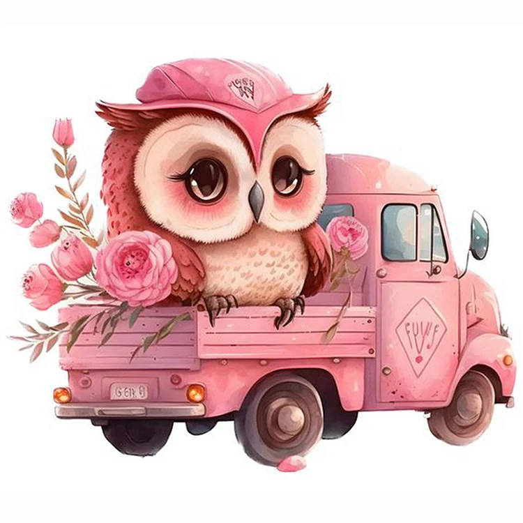 Full Round Drill Diamond Painting - Pink Flower Owl - 30*30cm