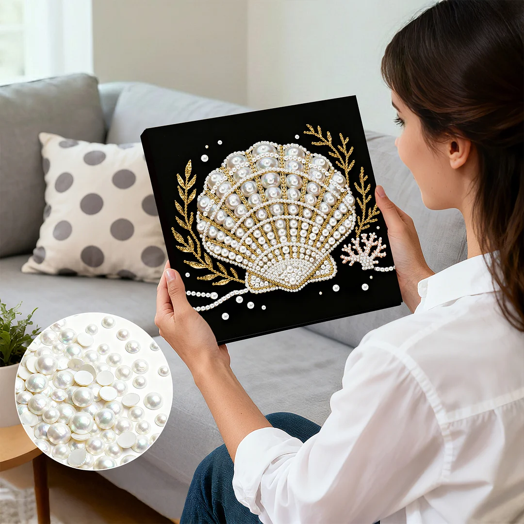 Seashell DIY Pearl Art Diamond Painting Kit for Adult Home Decor 25x25cm With Frame