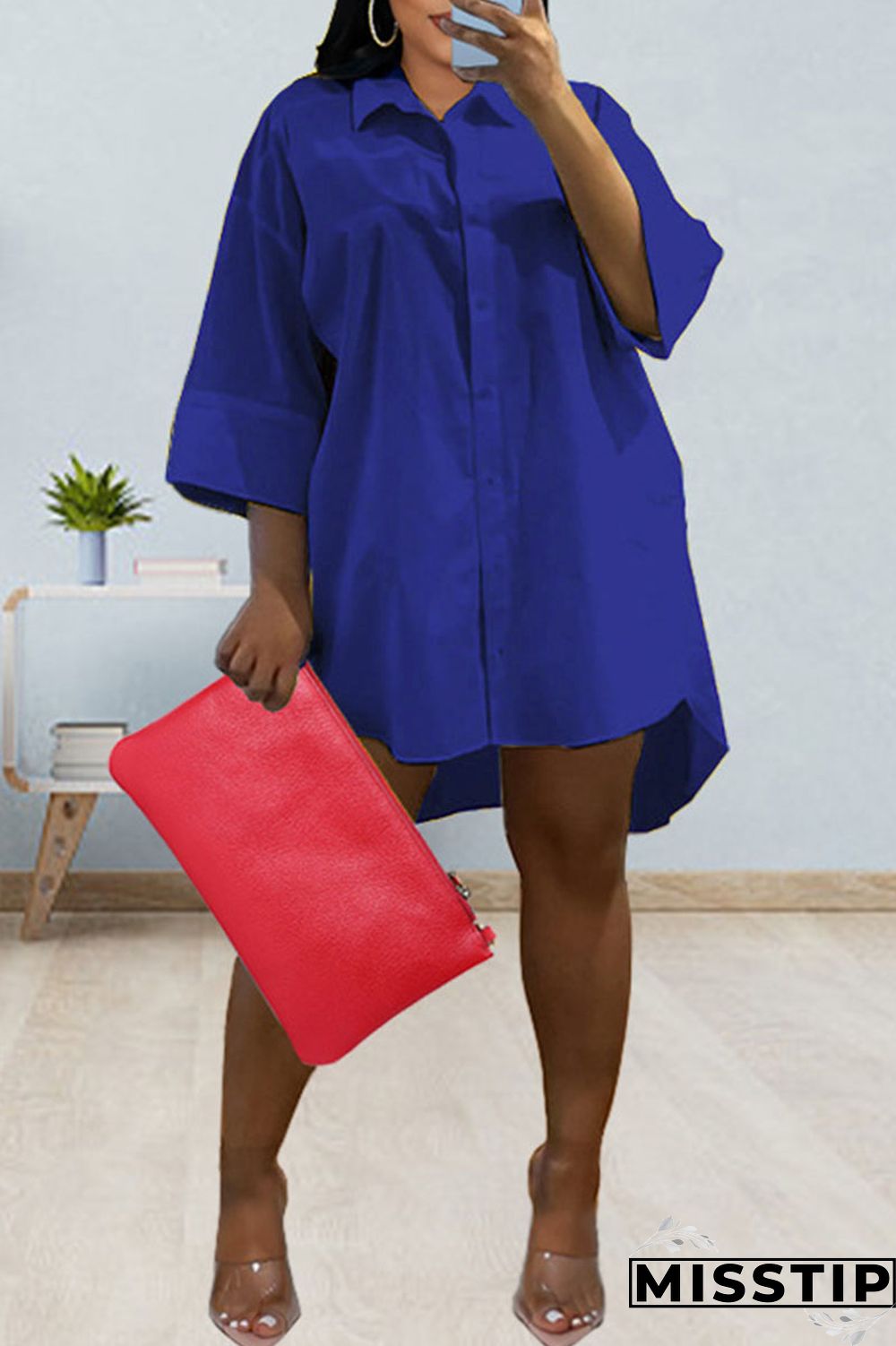 Green Casual Solid Patchwork Buckle Turndown Collar Shirt Dress Dresses