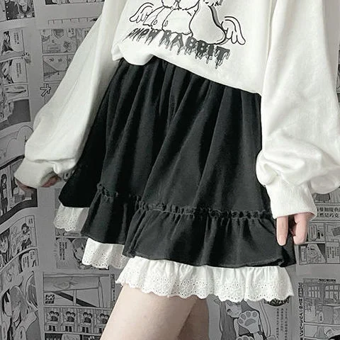 Kawaii Lolita Lace Ruffle Patchwork High Waist Short Skirt PE166