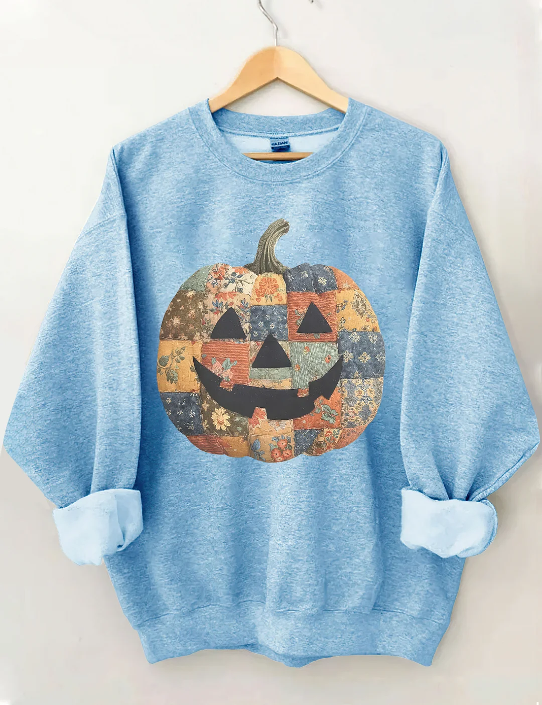 Retro Patchwork Halloween Pumpkin Sweatshirt