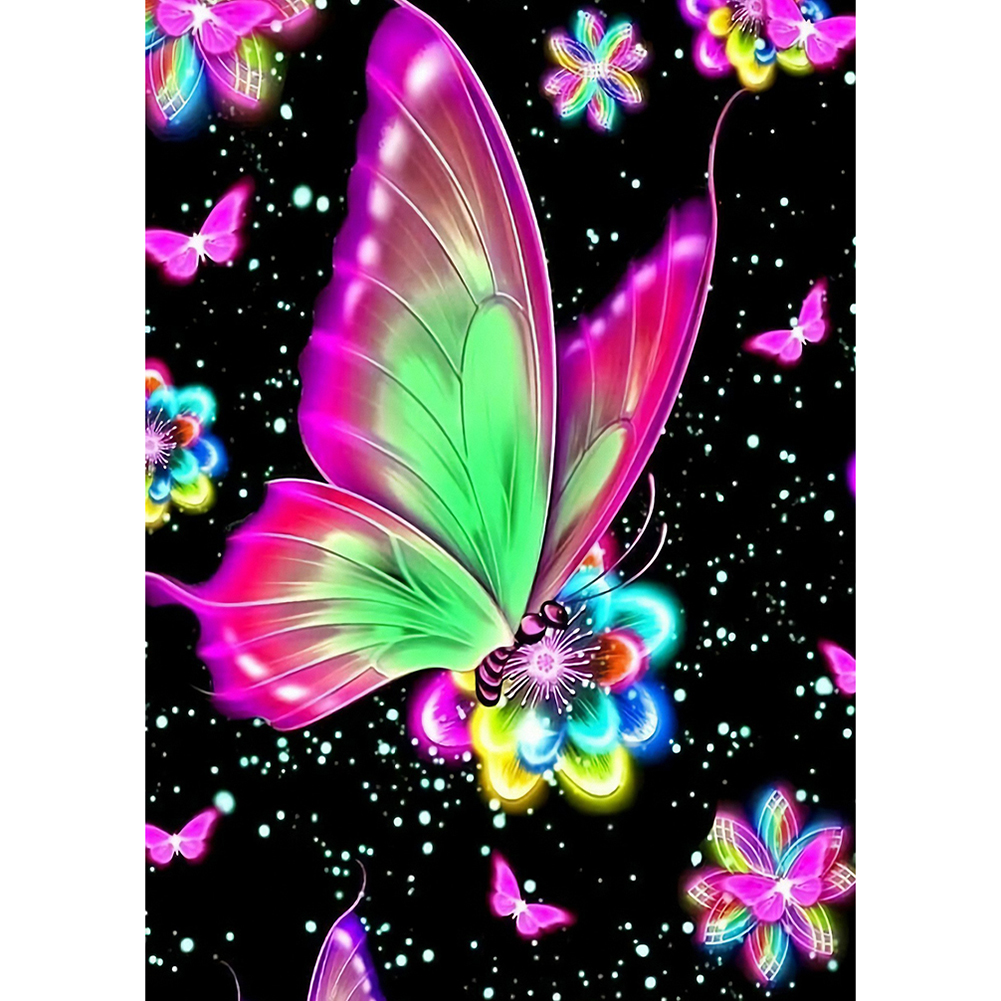 

30*40CM - Round Drill Diamond Painting - Butterfly Flower, 501 Original