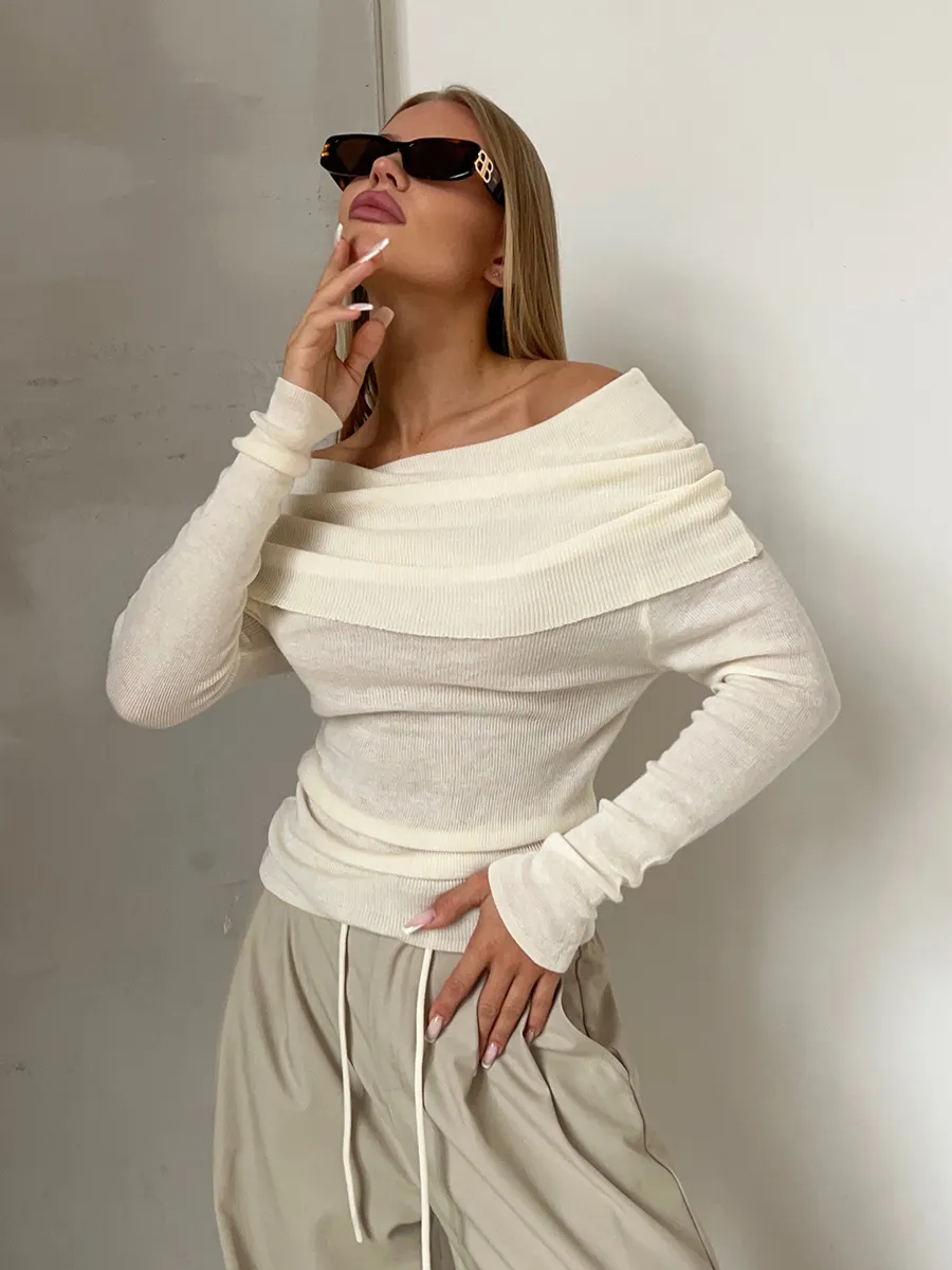 Churchf Churchf Knitwear Spring 2024 Women's Slim Solid Color Set Collar Long-Sleeved Knitwear