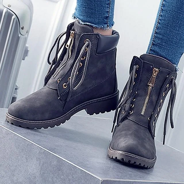 Fashion Women Boots Leather Shoes Work Ankle Boots for Women Adult Cross-Tied Female Safety Boots Size | IFYHOME