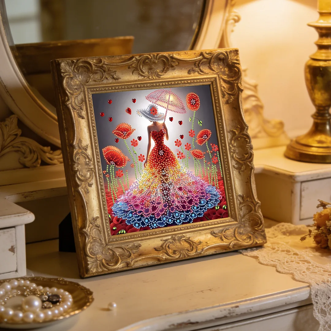Diamond Painting - Partial Special Shaped Drill - Beauty in Floral Dress(Canvas|30x30cm)