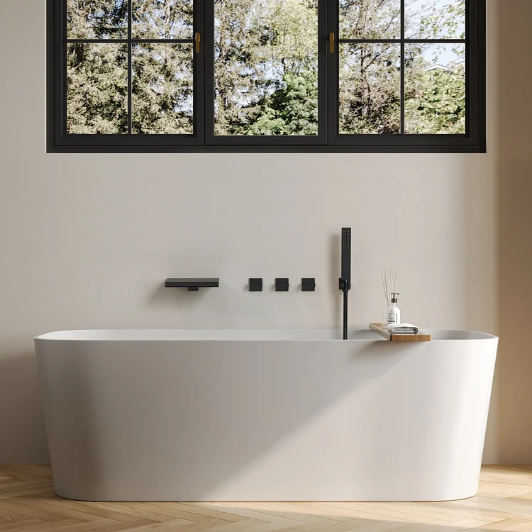 SFS-1111-BK Everstein matte black triple-handle control waterfall wall mounted bathtub faucet with hand shower