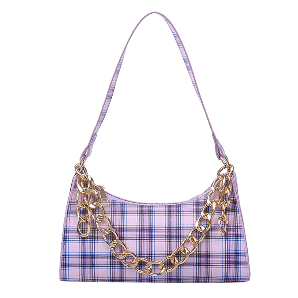 

Korean Plaid Women Handbag Tote Chain PU Underarm Shoulder Bag -Purple 2, 501 Original