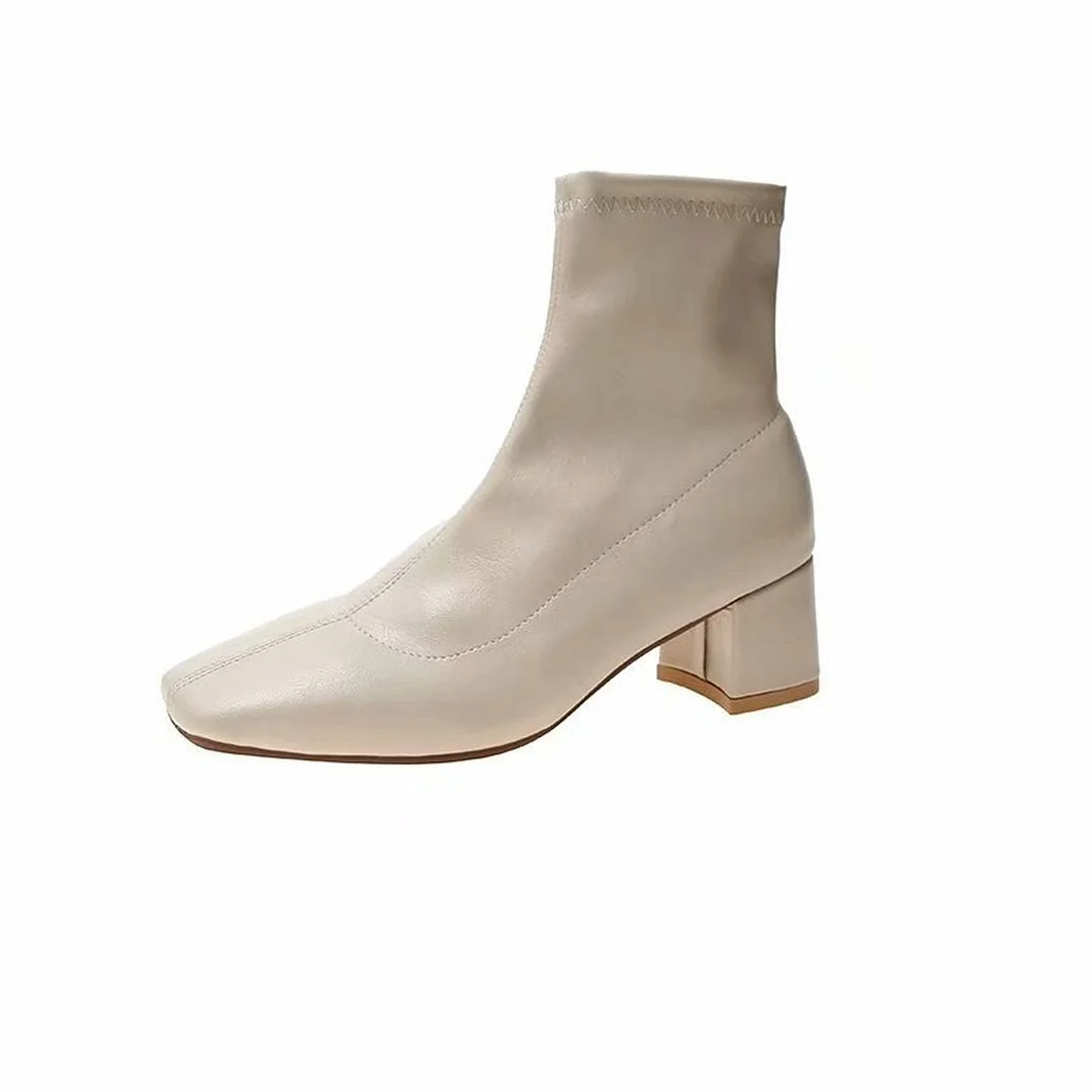 Christmas Gift 2021 Women's suede leather short boots fashion thick heel high heels autumn and winter New England style women's boots shoes