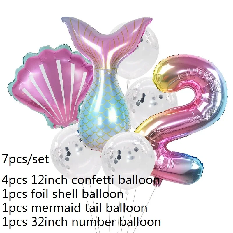 7pcs Mermaid Party Balloons 0 1 2 3 4 5 6 7 8 9 Number Foil Balloon Kids Birthday Party Decorations Baby Shower Helium Globos