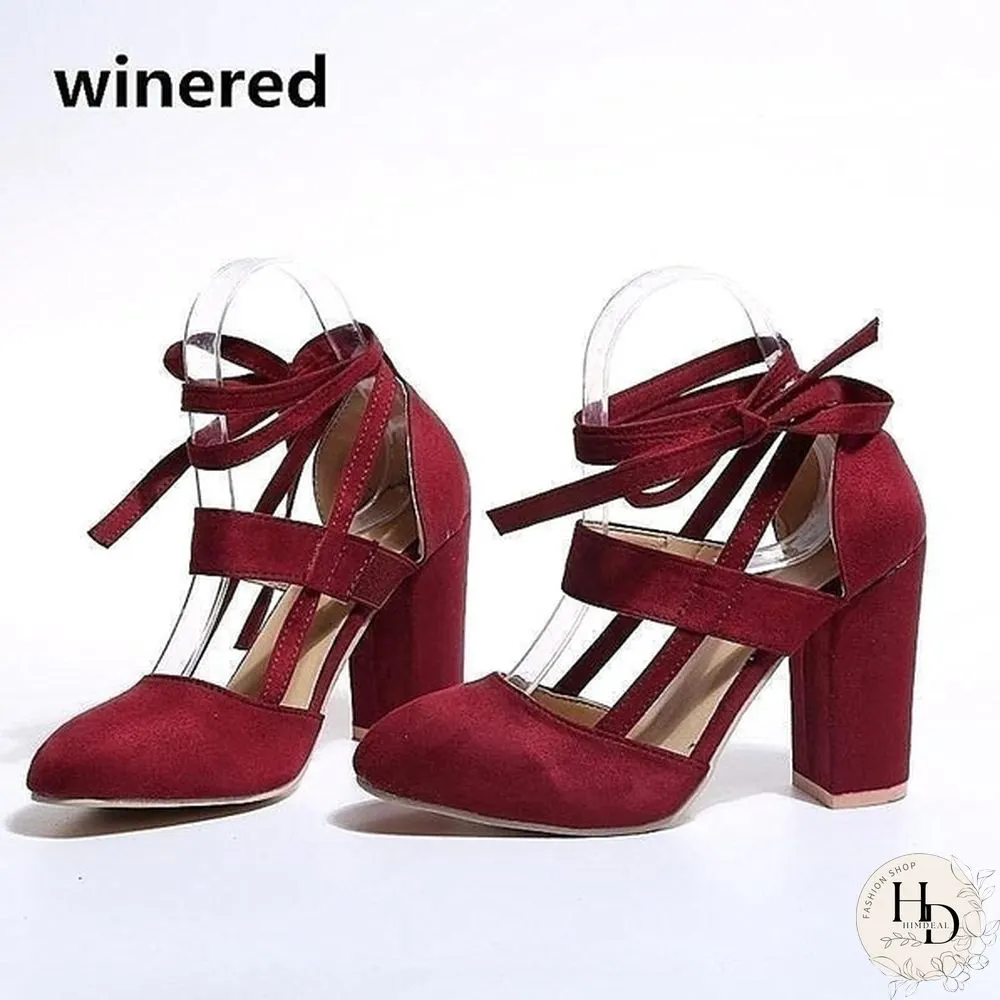 Women Sexy Heels 5 Colors Suede Straps Thick High Heeled Shoes Summer Party Sandals