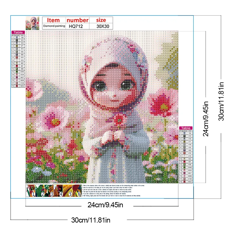 Full Round Diamond Painting 30*30cm - Girl With Flowers