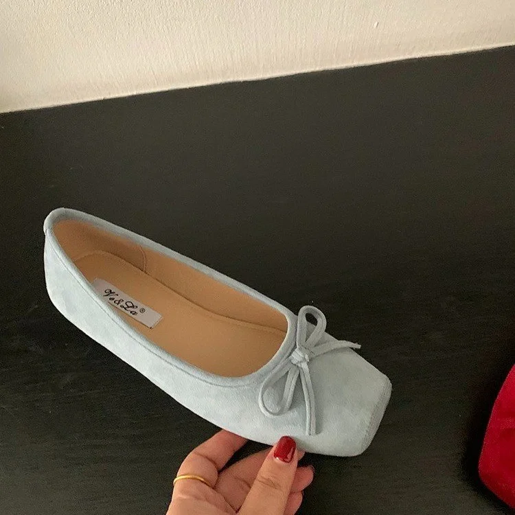 Yyvonne Bow Red Flat Shoes Grandma Shoes Spring And Autumn Lazi Shoes Gentle Single Shoes Retro Women's Shoes