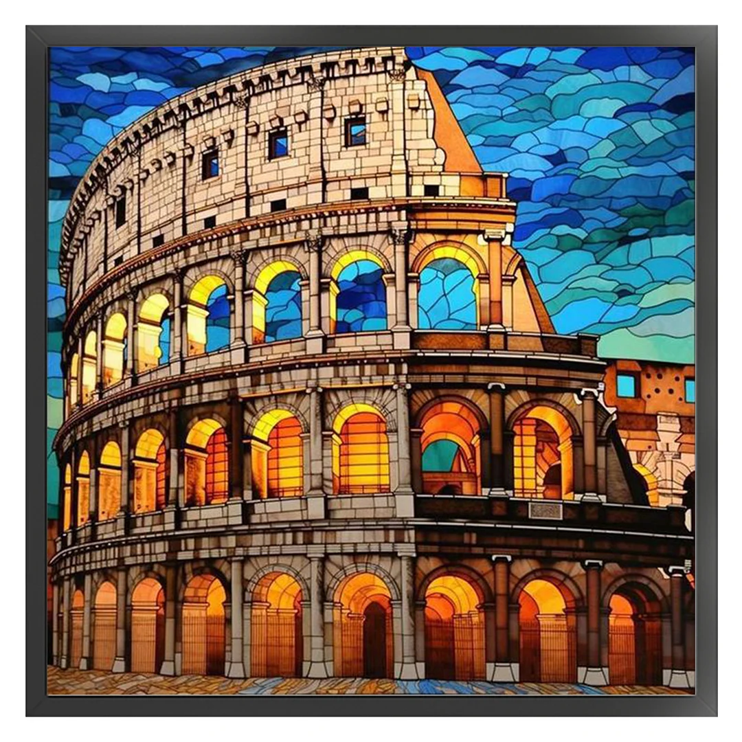 Glass Painting Colosseum Full 11CT DIY Stamped Cross Stitch Kit 45x45cm Decor