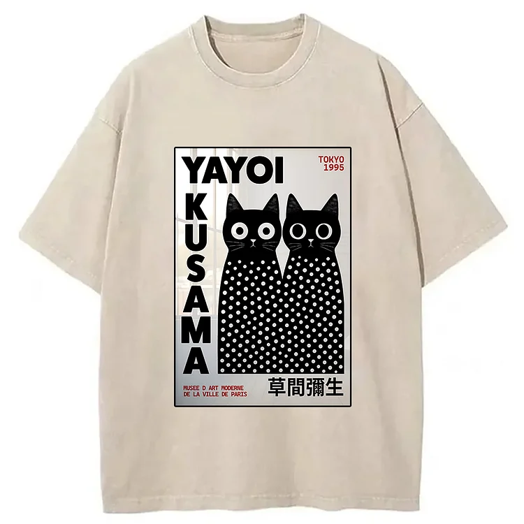 Tokyo-Mood Yayoi Kusama Abstract Cats Washed Unisex T-Shirt
