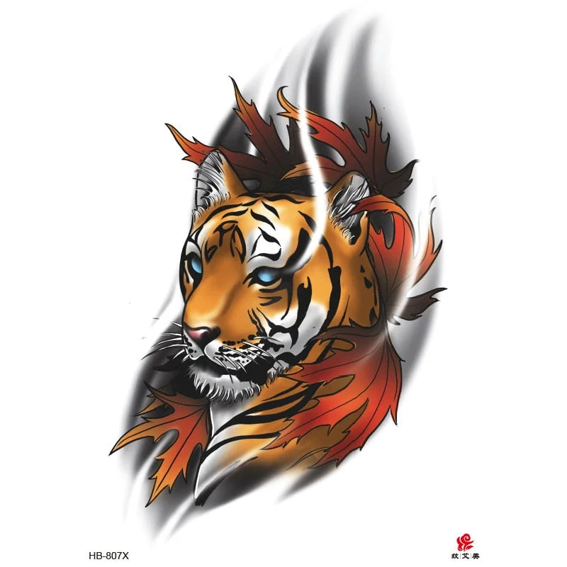 Lion Tiger Cool Temporary Tattoo Sticker Fashion Wolf Waterproof Animal Body Art Arm Tatto Fake Removable Tatoo for Men Women