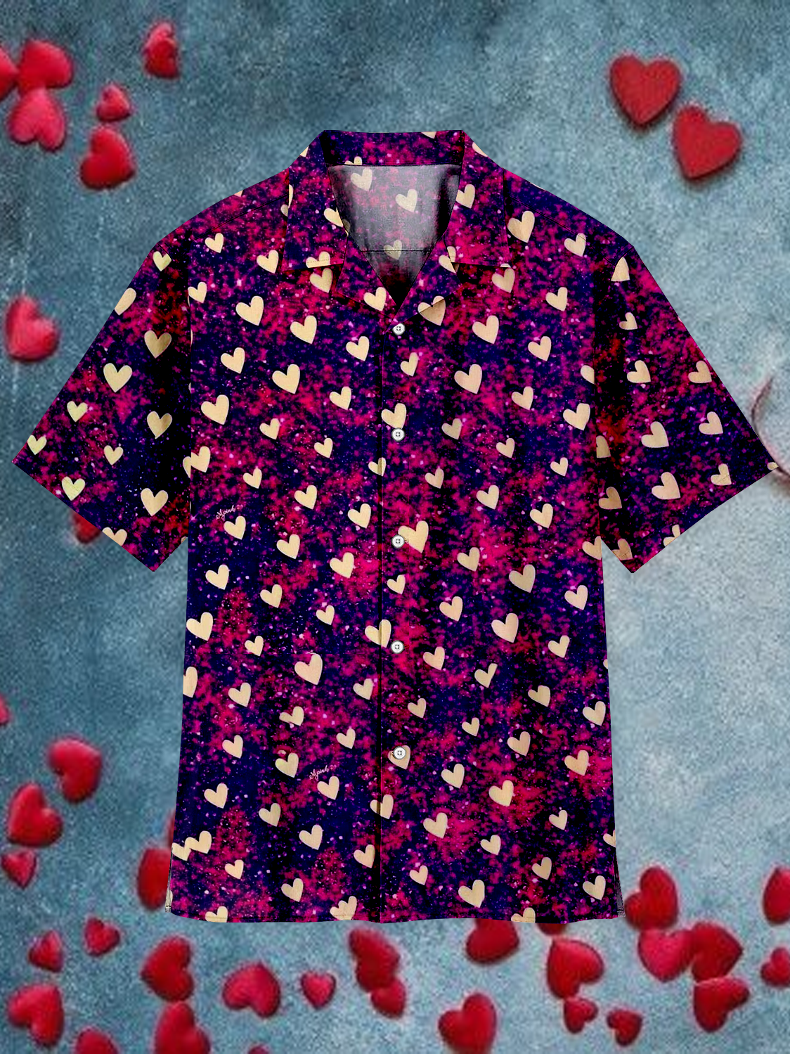 Vintage Romantic Valentine's Day Love Cuban Collar Shirt PLUSCLOTHESMAN
