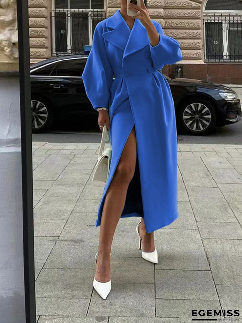Vintage Lantern Sleeves Solid Color Lapel Long Coat | EGEMISS