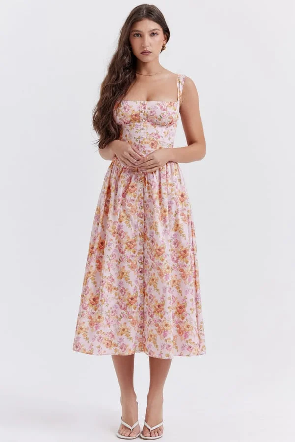 PINK PRINT MIDI SUNDRESS