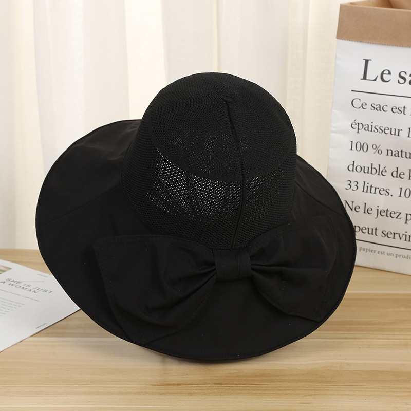 Fashion Big Bow Solid Color Travel Fisherman Sunscreen Ladies Elegant Hat