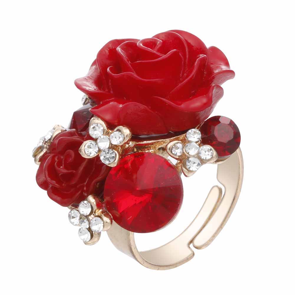 

Retro Fashion Resin Rose Personality Diamond Adjusted Ring, Red, 501 Original