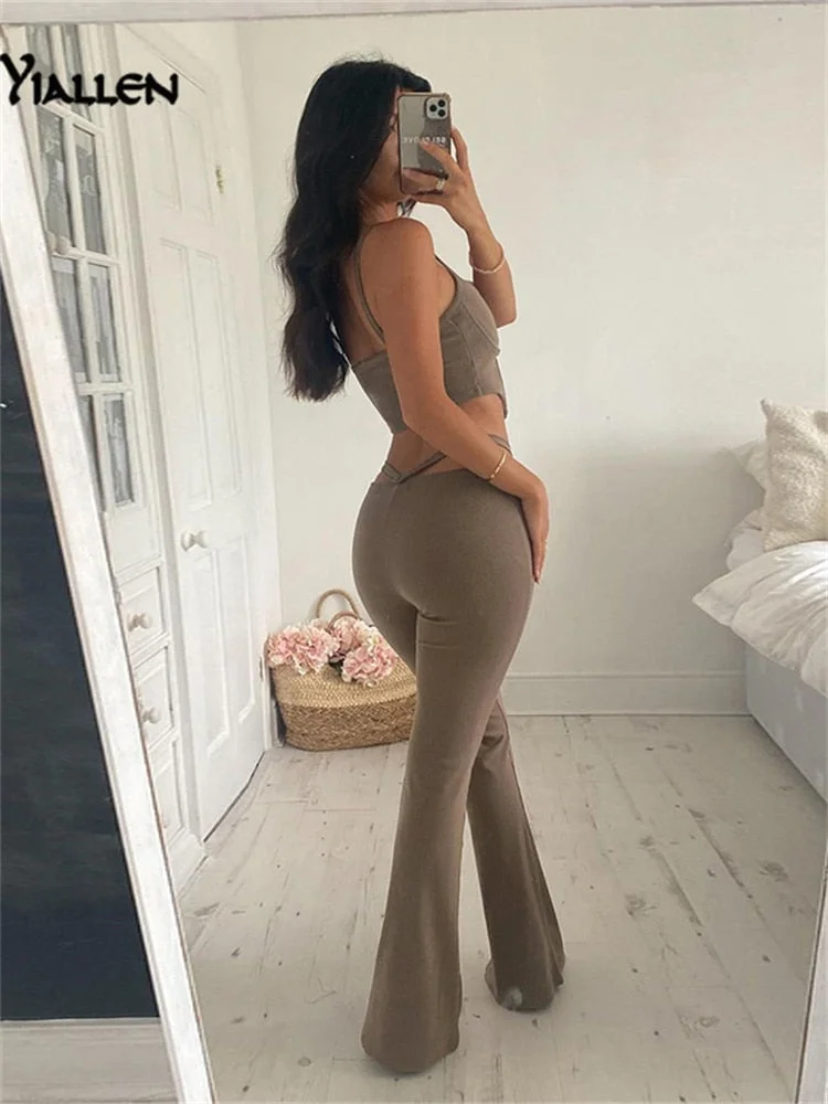 Yiallen Y2K Elegant Office Lady Ribb 2Piece Set Women Tracksuit Tank Top+Low Waist Pants Casual Hot Street Matching Suit Hot