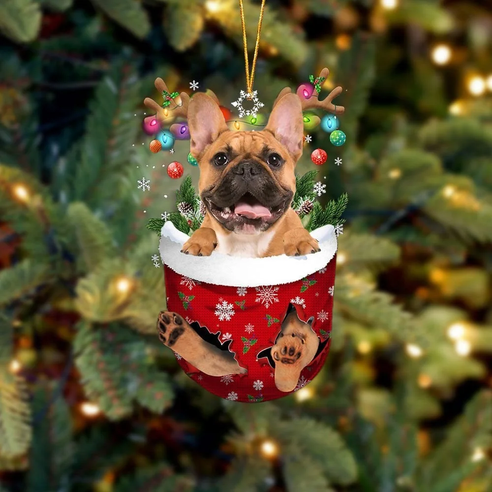 Brown French Bulldog In Snow Pocket Ornament