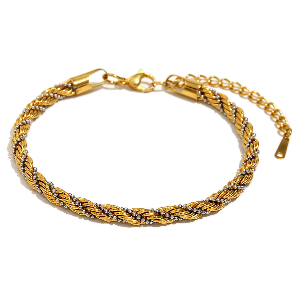 Retro Cold Style Titanium Steel Bracelet Stainless Steel Plated 18K Gold Twisted Bead Winding Chain