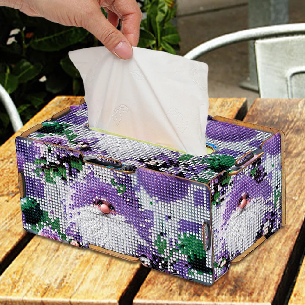 Purple Gnome Diamond Painting Tissue Box Wooden Diamond Art Tissue Storage Box