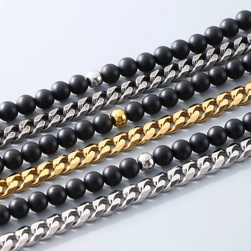Minimalist Round 304 Stainless Steel Beaded Chain Cuban Link Chain Curb Chain Bracelets In Bulk