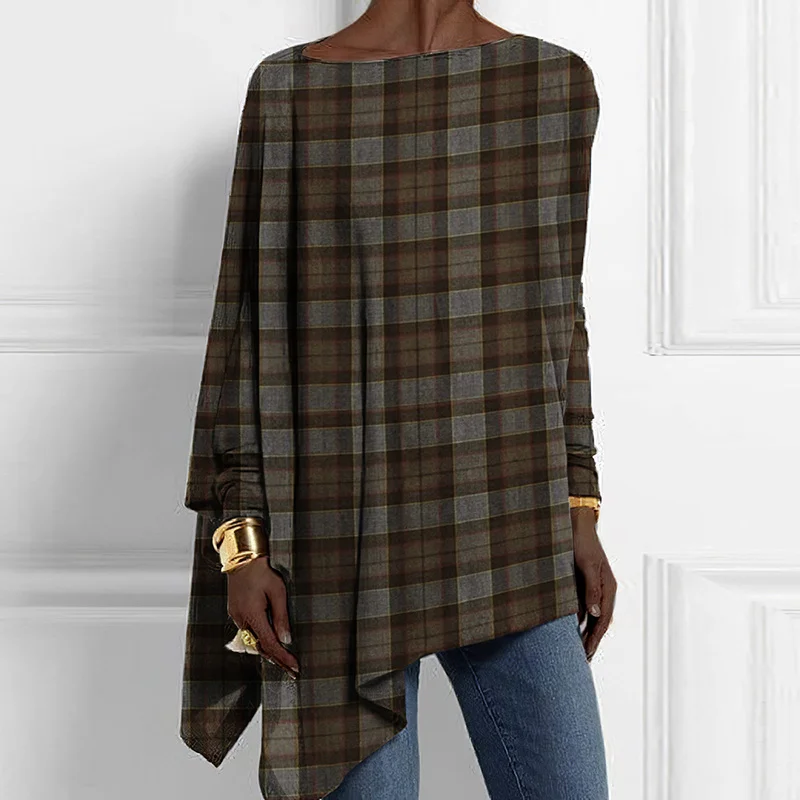 Vintage Scotland Plaid Print Loose T-Shirt