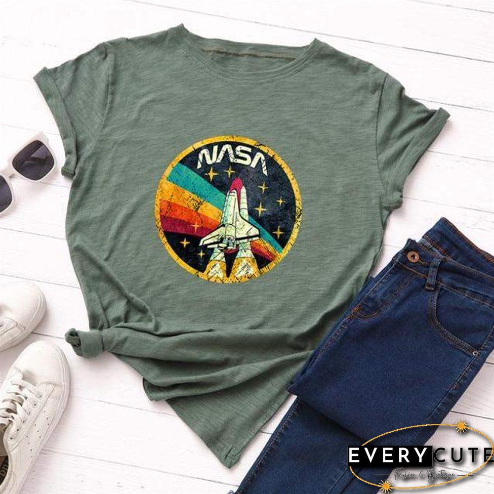 Summer Plus Size Shirt S-5XL New ROCKET Print TShirt Women 100%Cotton O Neck Short Sleeve Tees Casual Tops Woman TShirts