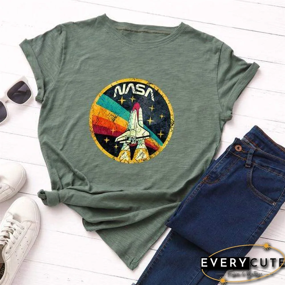Summer Plus Size Shirt S-5XL New ROCKET Print TShirt Women 100%Cotton O Neck Short Sleeve Tees Casual Tops Woman TShirts