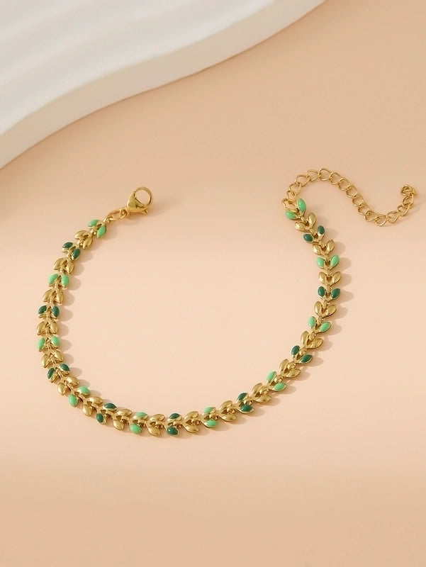 Casual Pastoral Minimalist Leaf 304 Stainless Steel 18K Gold Plated Bracelets In Bulk