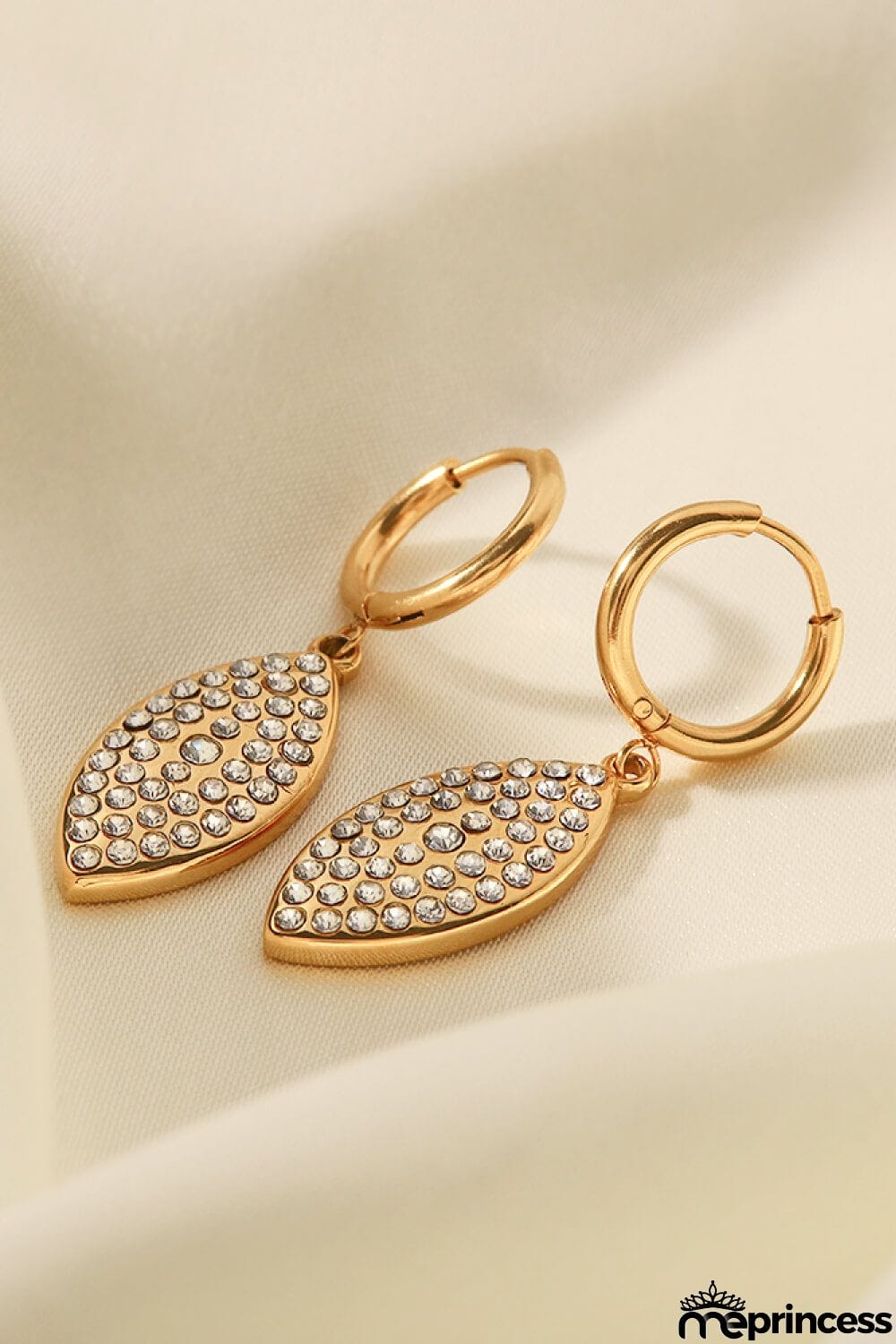 Inlaid Rhinestone Leaf Drop Earrings