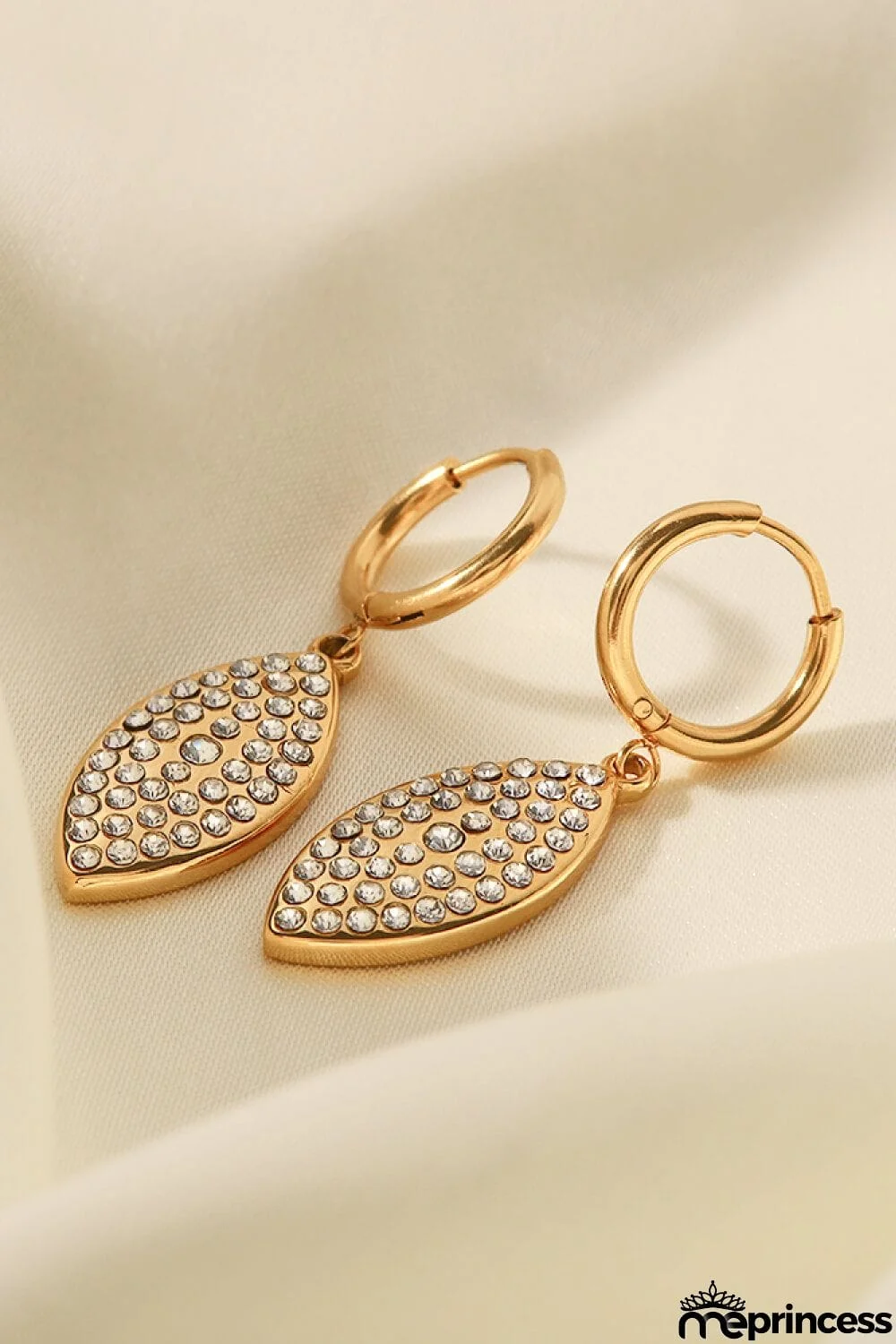 Inlaid Rhinestone Leaf Drop Earrings